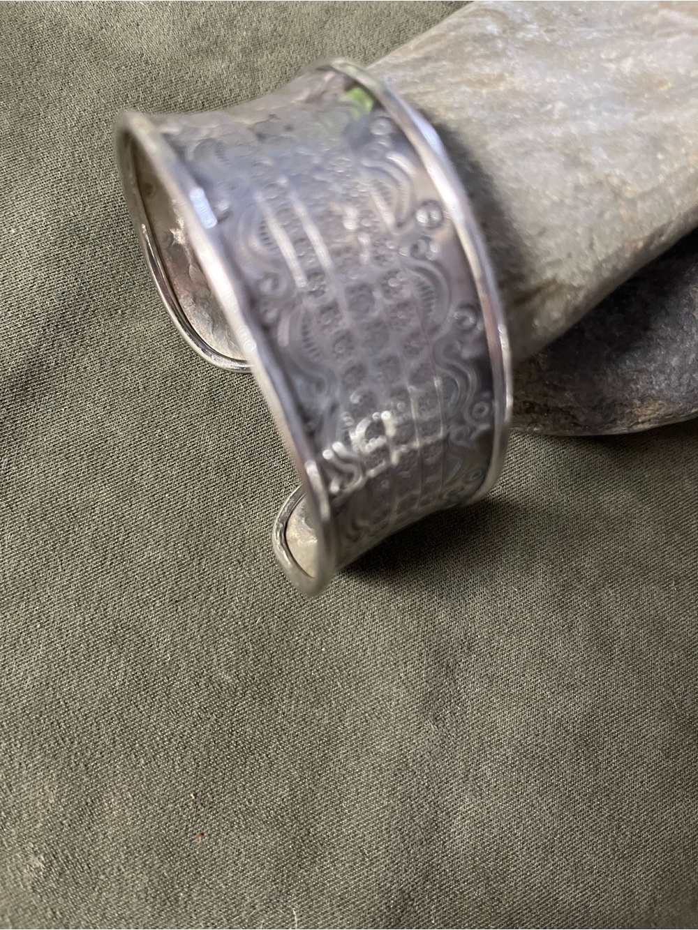 Sundance solid Sterling silver cuff bracelet with hand stamped design. - Picture 7 of 10
